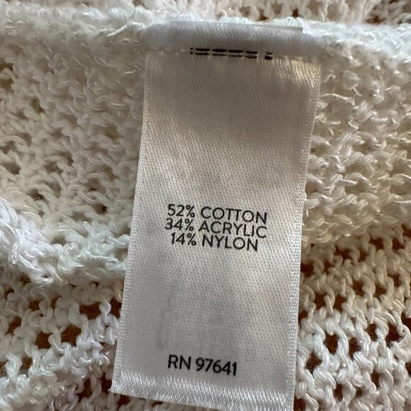 J Jill Sweater Womens M White crochet mesh knit 3/4 sleeves casual lightweight‎ - Picture 5 of 5